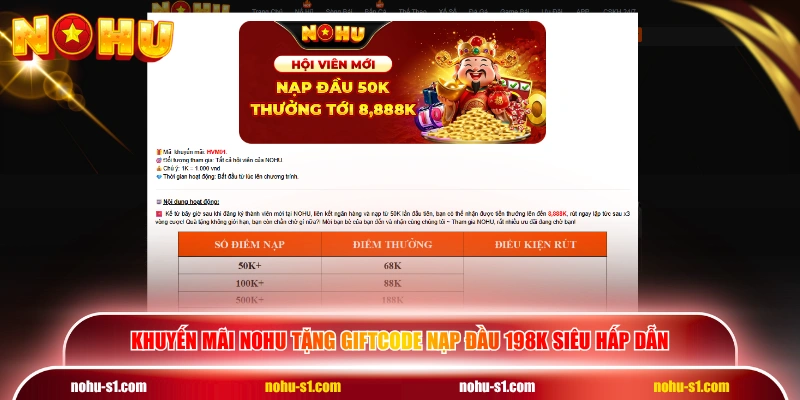 Khuyến mãi NOHU tặng giftcode nạp đầu 198K siêu hấp dẫn